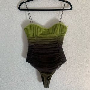 ZARA CORSET TULLE BODYSUIT green ombré size small NWT
